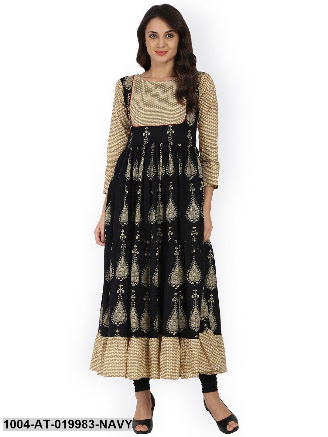 Navy Blue Printed Tiered Anarkali Kurta
