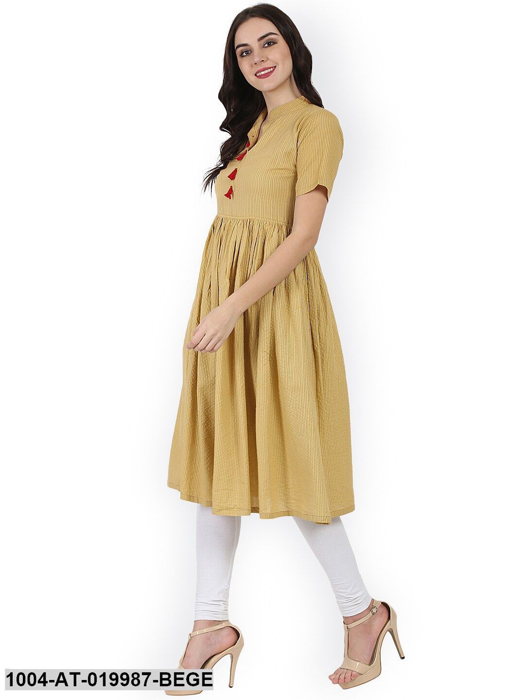 Beige Striped Anarkali Kurta
