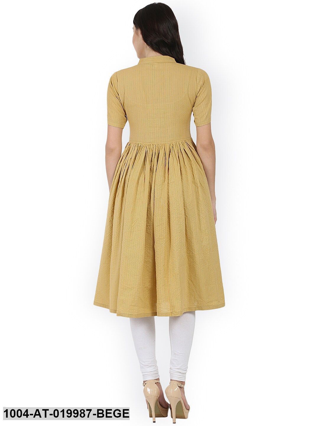Beige Striped Anarkali Kurta