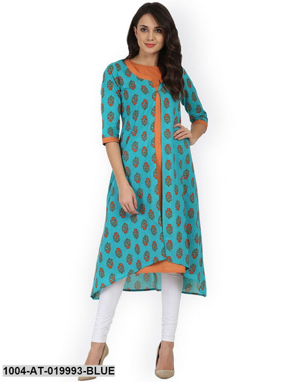 Blue Printed A-Line Kurta