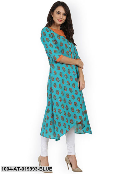 Blue Printed A-Line Kurta