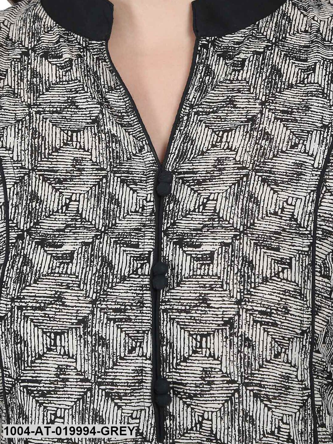 Grey & Black Printed Straight Kurta