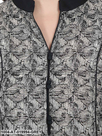 Grey & Black Printed Straight Kurta