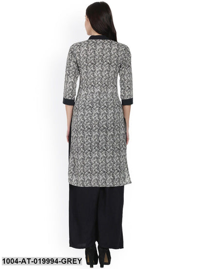 Grey & Black Printed Straight Kurta