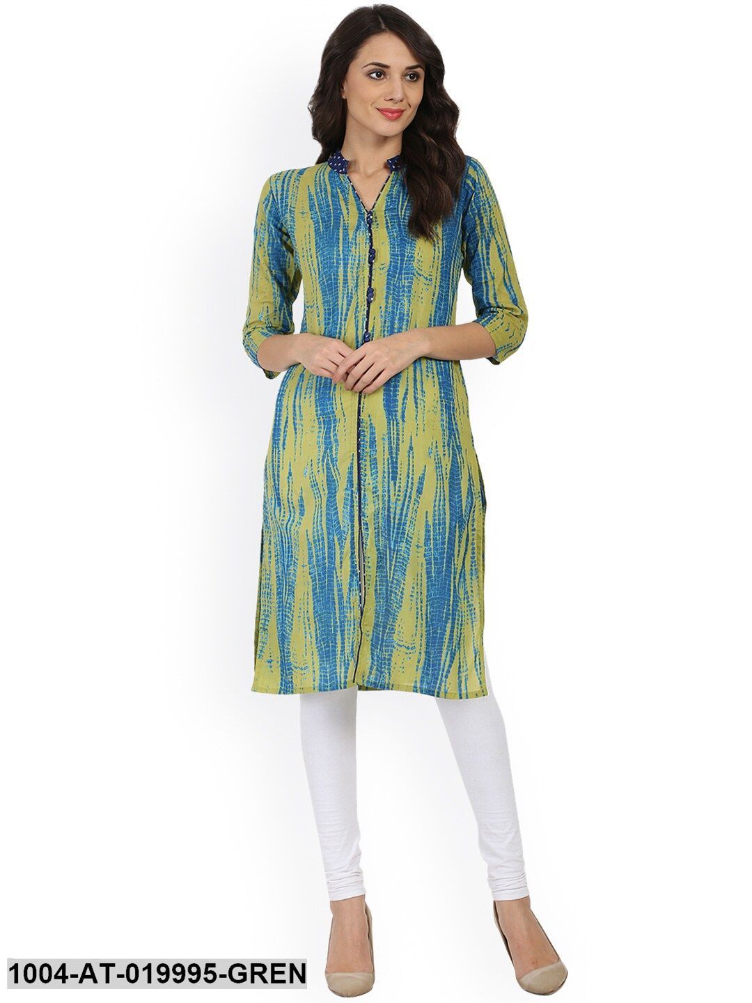 Green Printed Straight Kurta