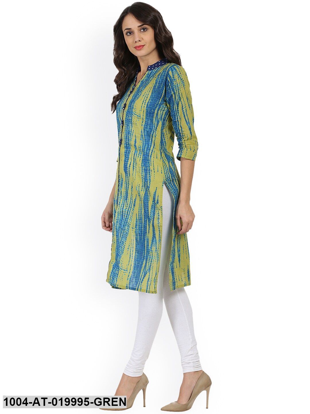 Green Printed Straight Kurta