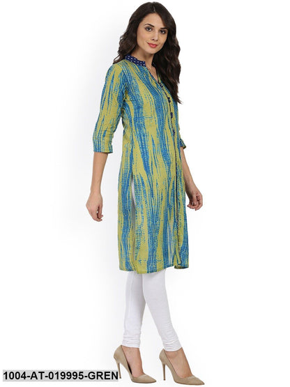 Green Printed Straight Kurta