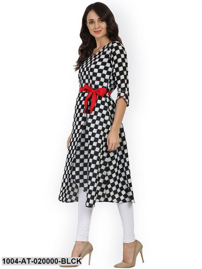 Black Printed Asymmetric A-Line Kurta