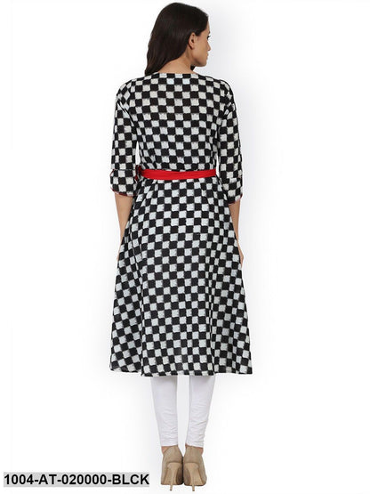 Black Printed Asymmetric A-Line Kurta