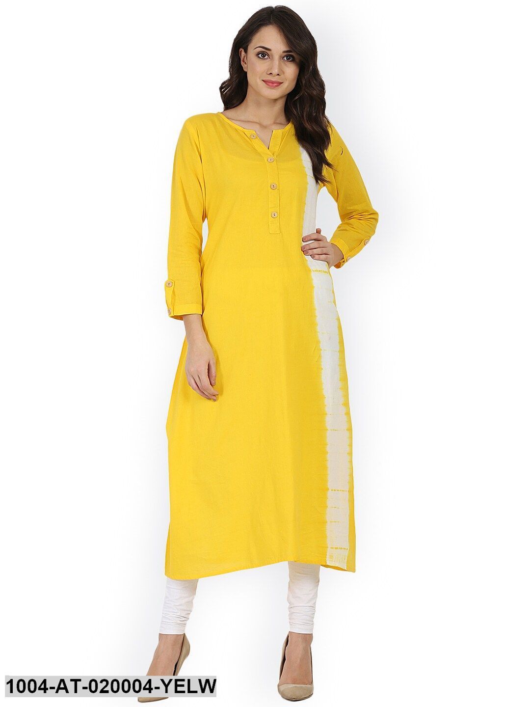 Yellow & White Solid A-Line Kurta