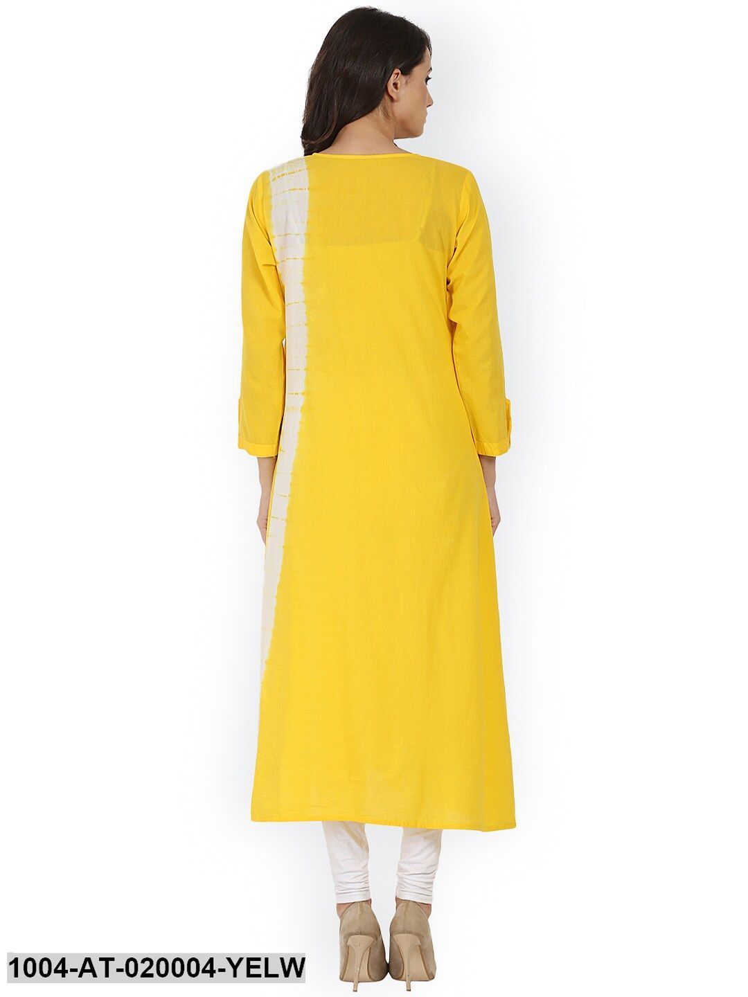 Yellow & White Solid A-Line Kurta