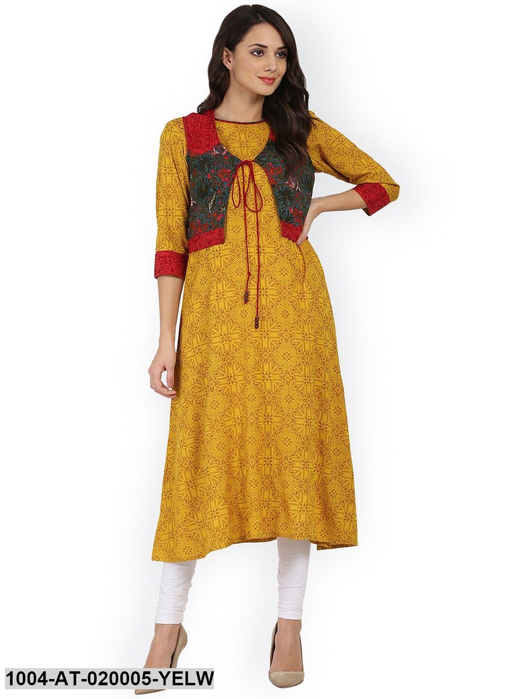 Yellow Printed Anarkali Kurta