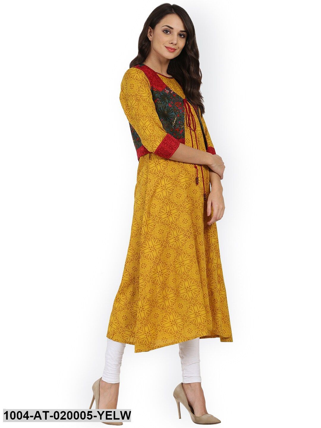 Yellow Printed Anarkali Kurta