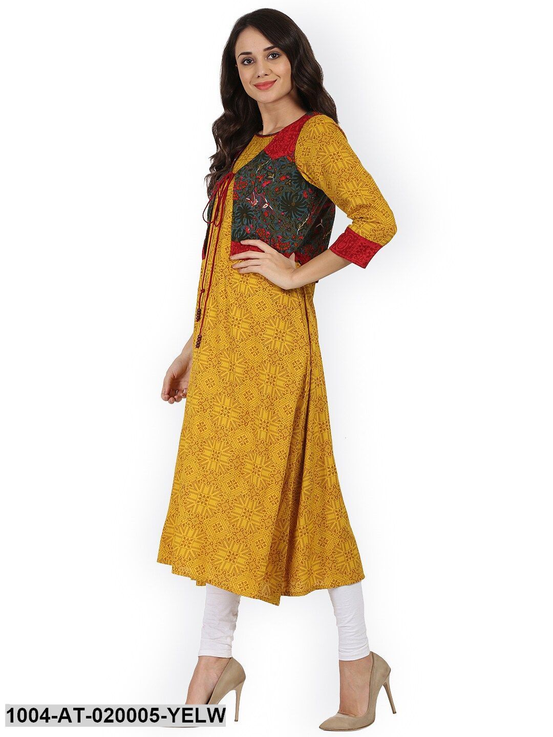 Yellow Printed Anarkali Kurta
