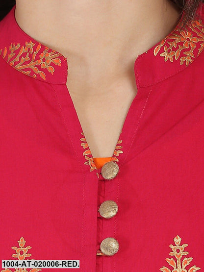 Red & Orange Printed A-Line Kurta