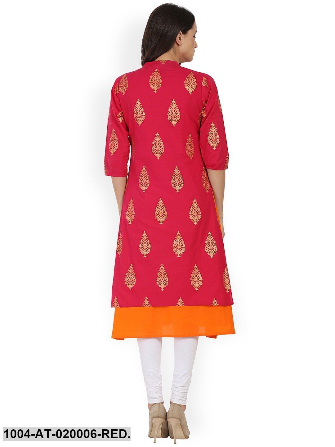 Red & Orange Printed A-Line Kurta
