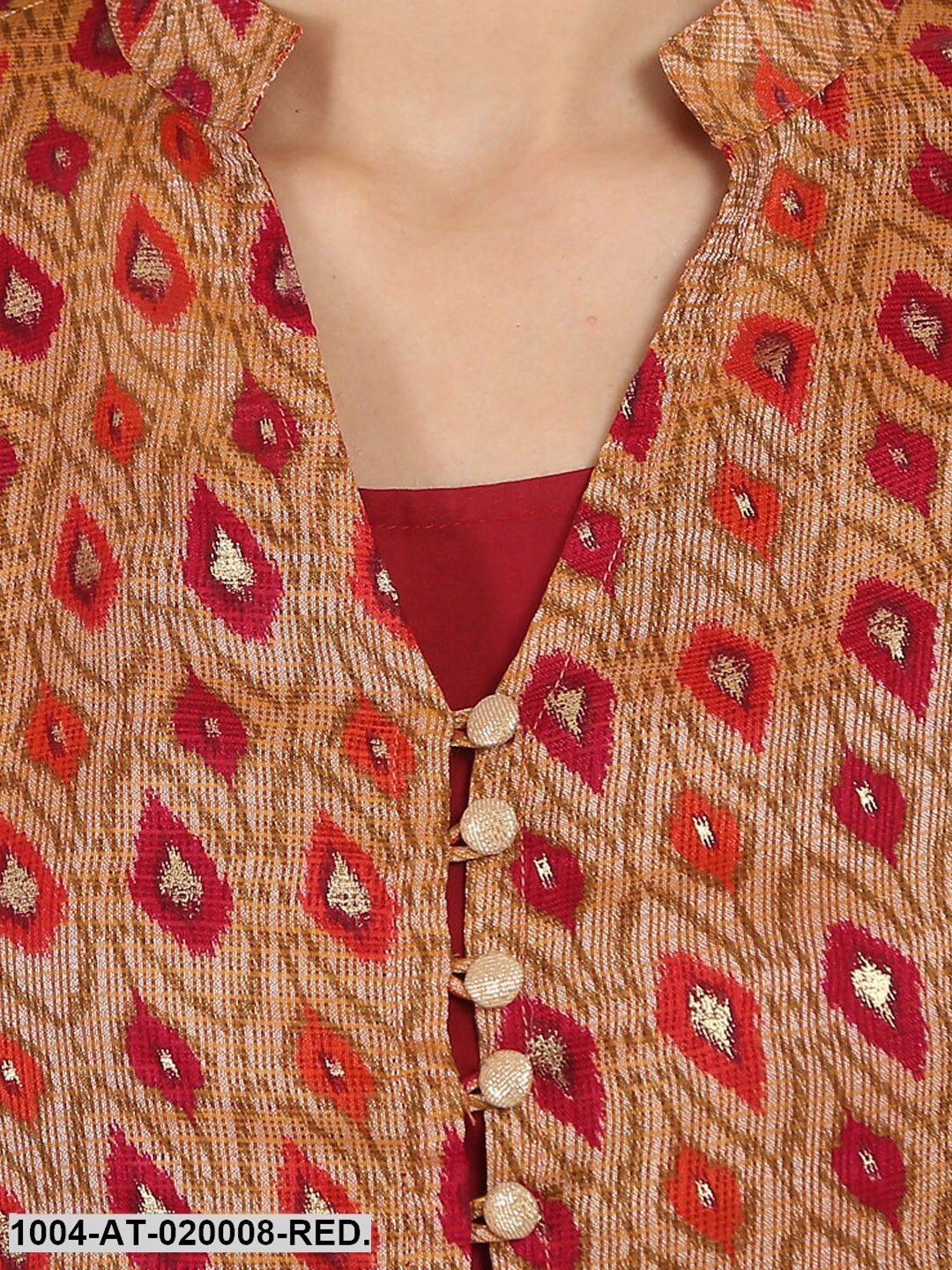 Red & Beige Printed Anarkali Kurta