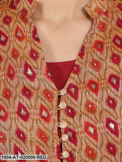 Red & Beige Printed Anarkali Kurta