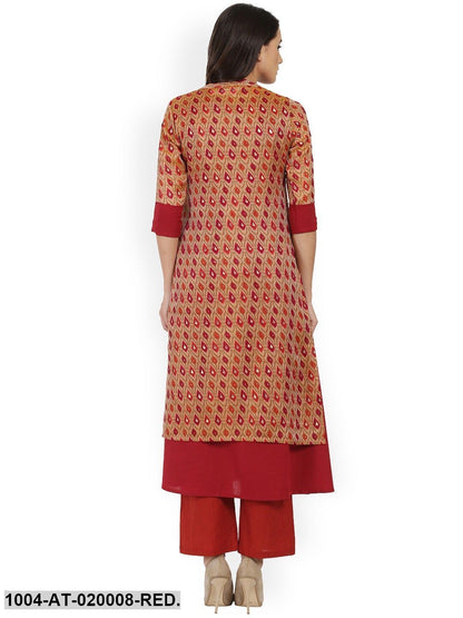 Red & Beige Printed Anarkali Kurta
