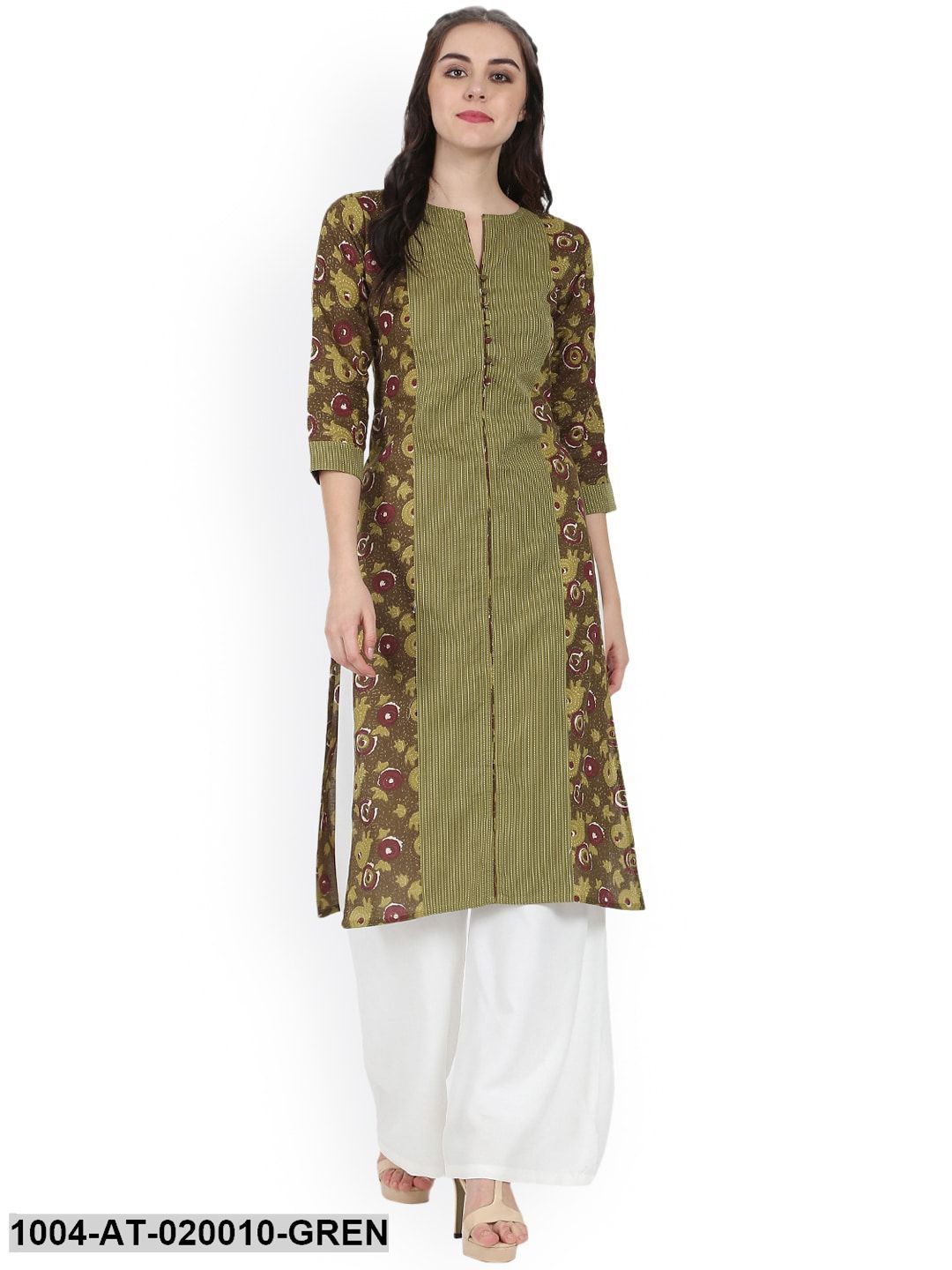 Green Printed Straight Kurta