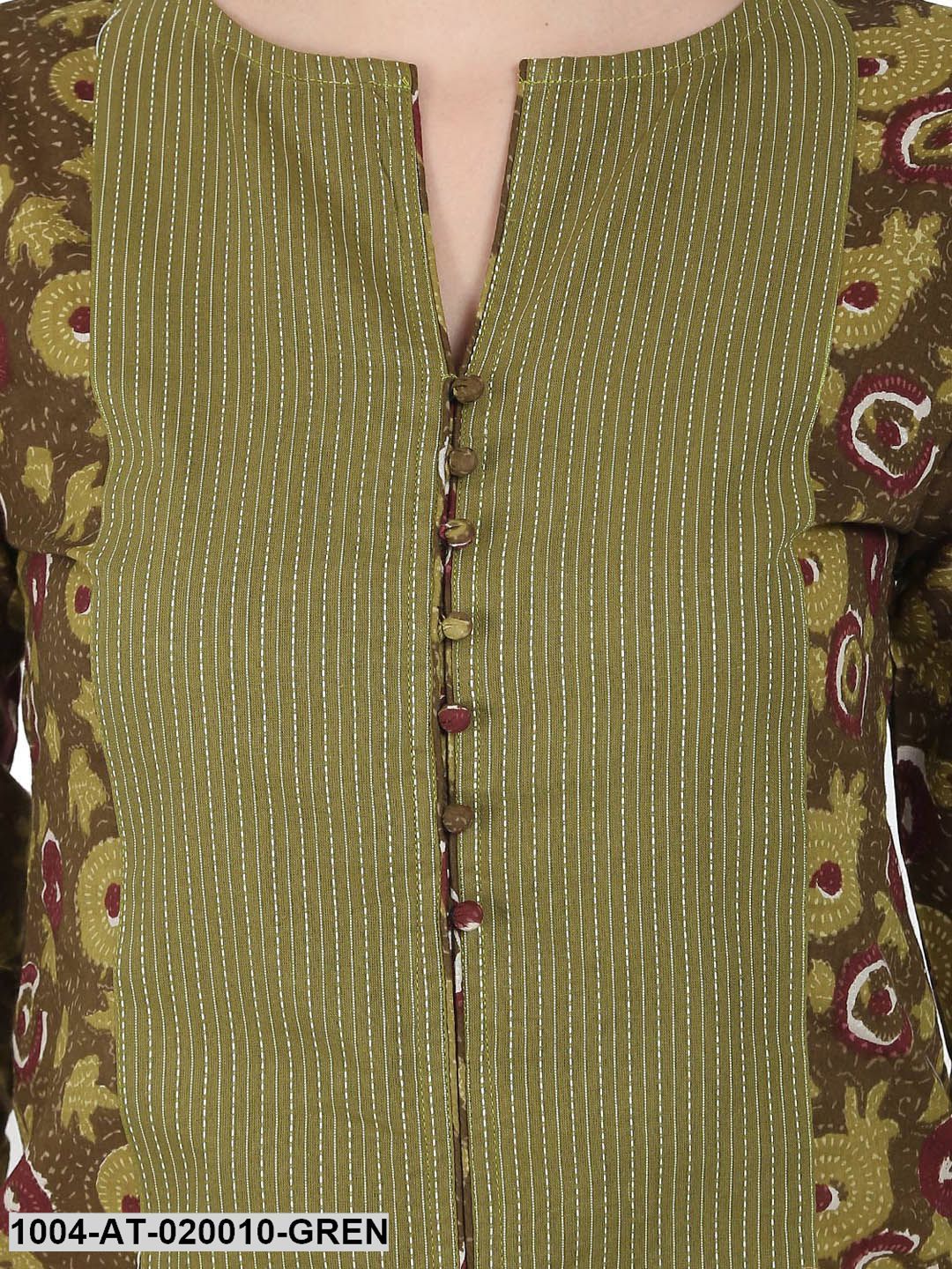 Green Printed Straight Kurta