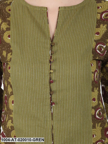 Green Printed Straight Kurta