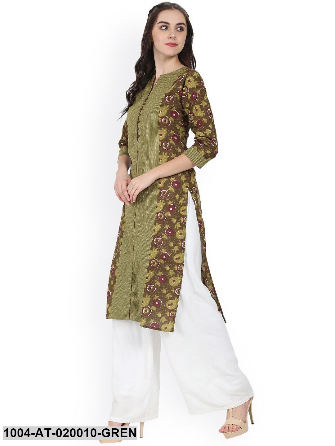 Green Printed Straight Kurta