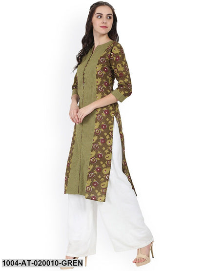 Green Printed Straight Kurta