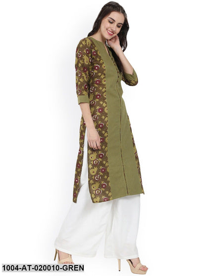 Green Printed Straight Kurta