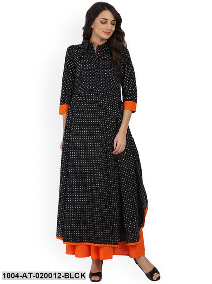 Black Printed A-Line Kurta