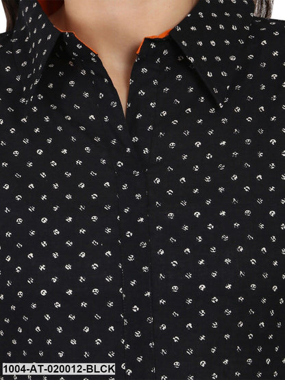 Black Printed A-Line Kurta