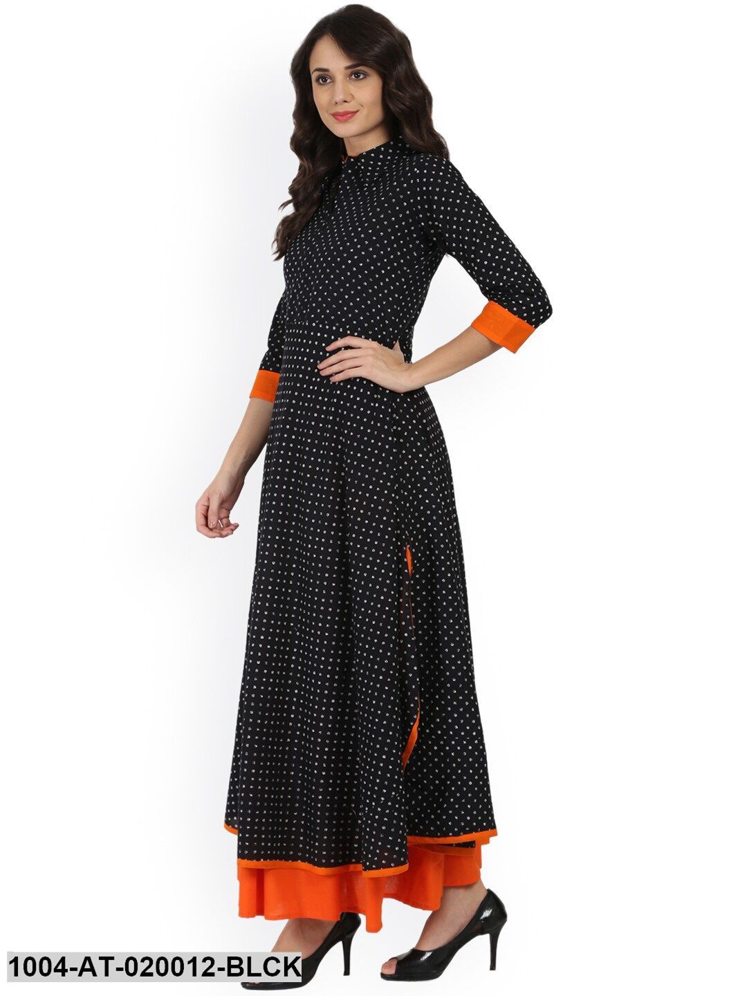 Black Printed A-Line Kurta