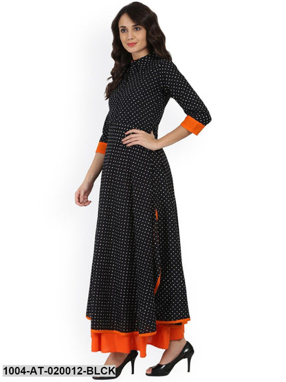 Black Printed A-Line Kurta