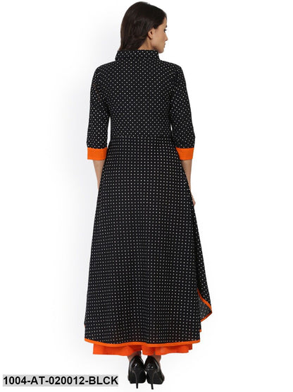 Black Printed A-Line Kurta