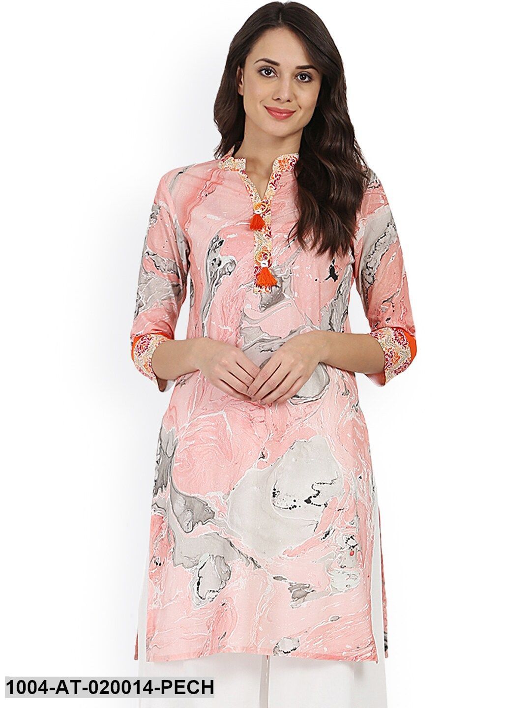 Peach-Coloured Printed Straight Kurta