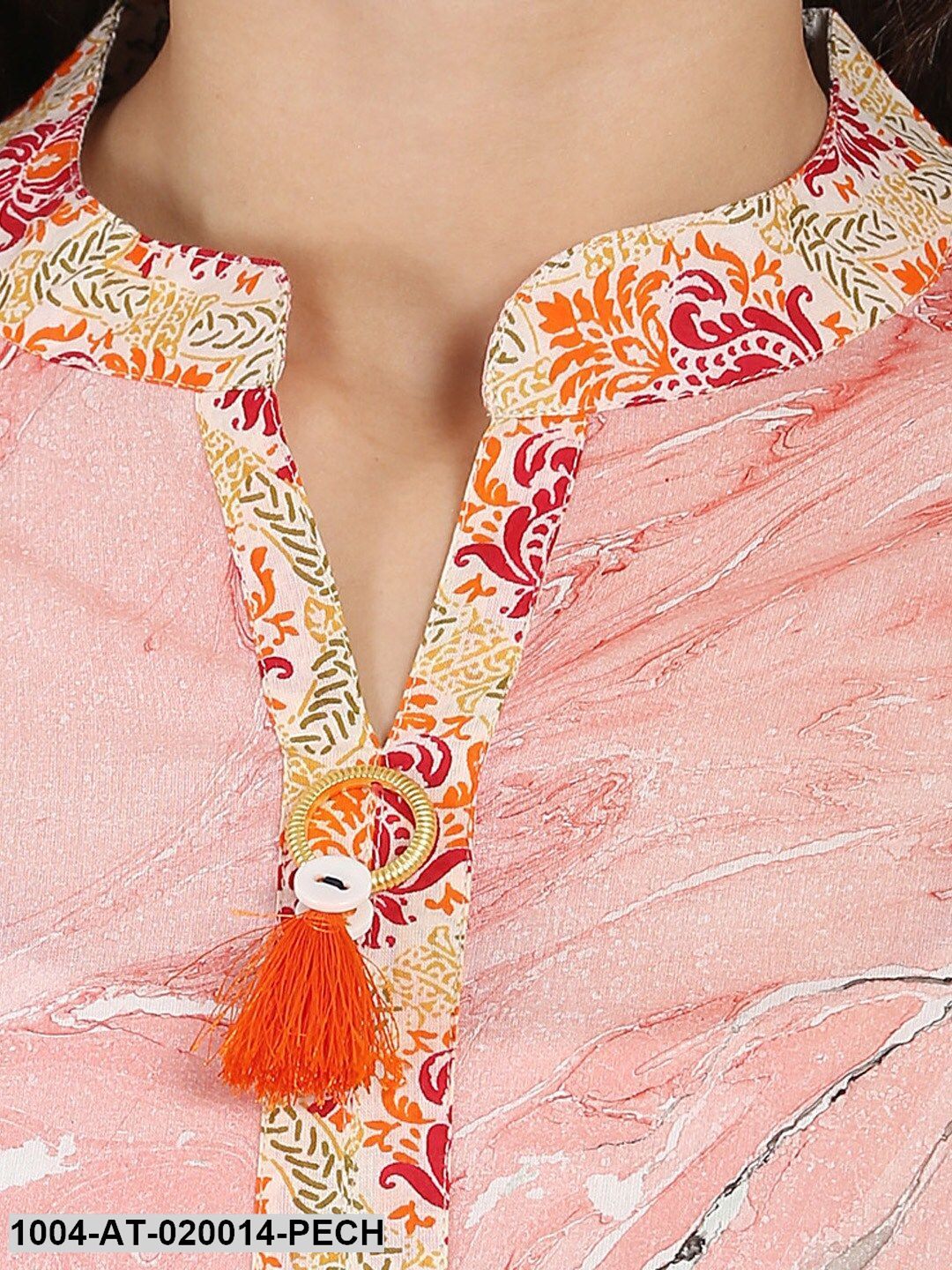 Peach-Coloured Printed Straight Kurta
