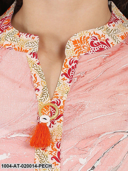 Peach-Coloured Printed Straight Kurta