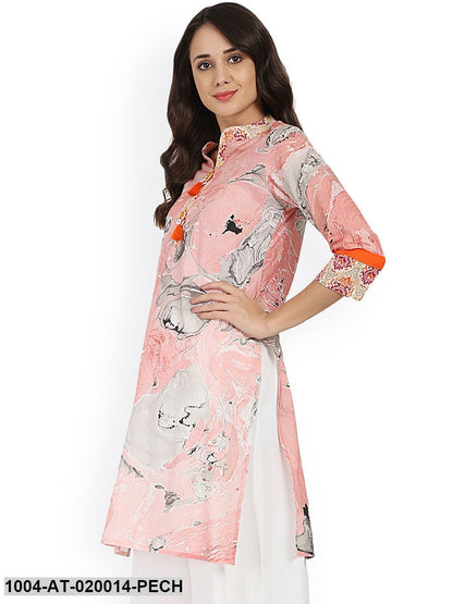 Peach-Coloured Printed Straight Kurta