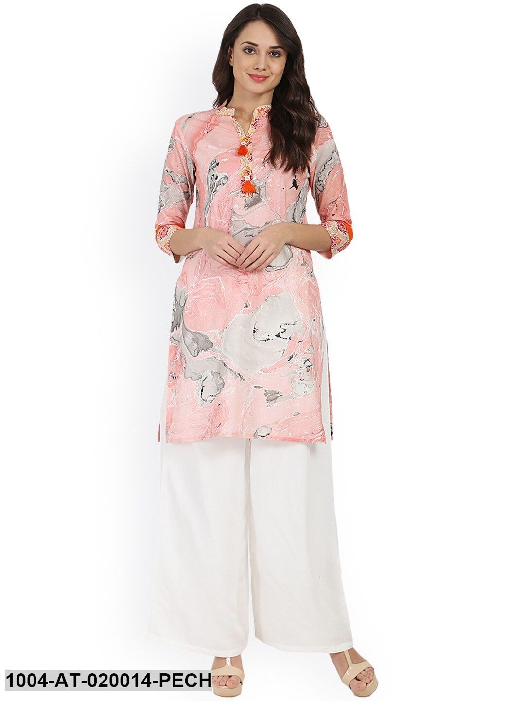 Peach-Coloured Printed Straight Kurta