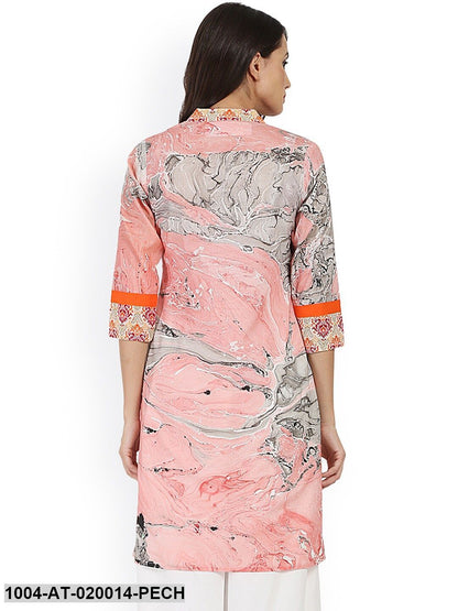 Peach-Coloured Printed Straight Kurta