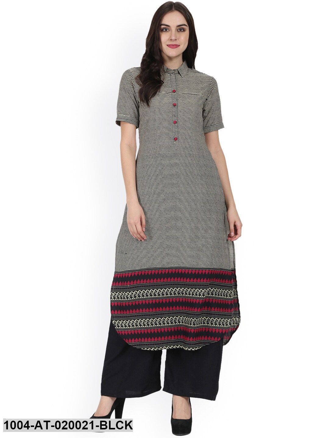 Black & White Printed Straight Kurta