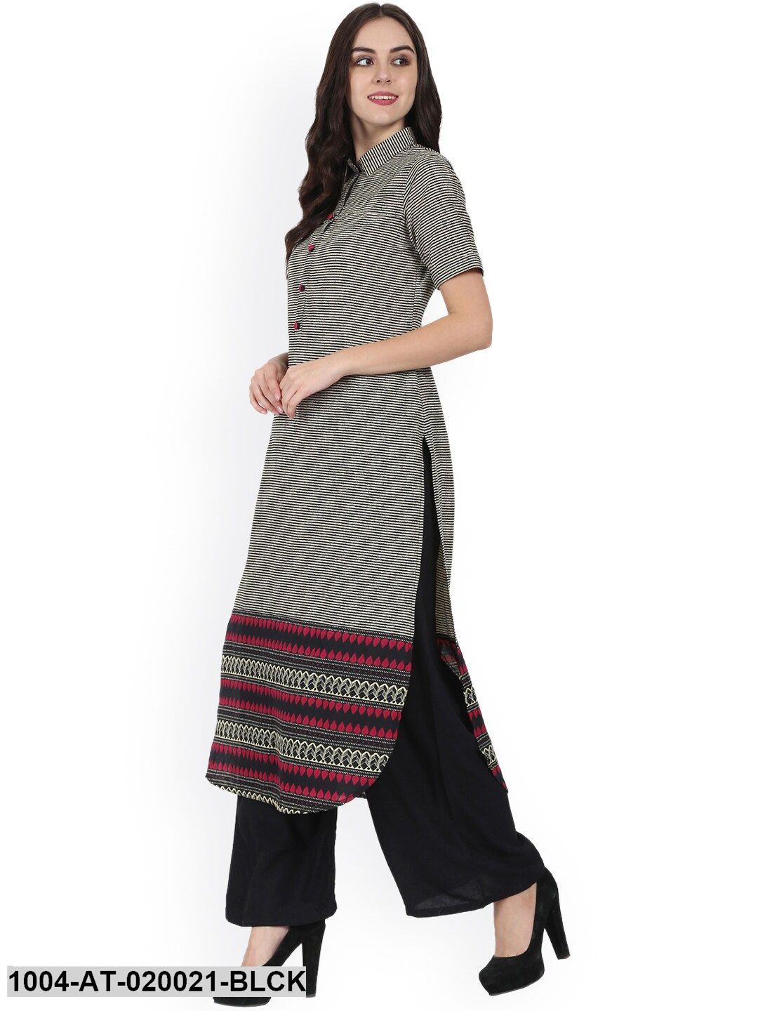 Black & White Printed Straight Kurta