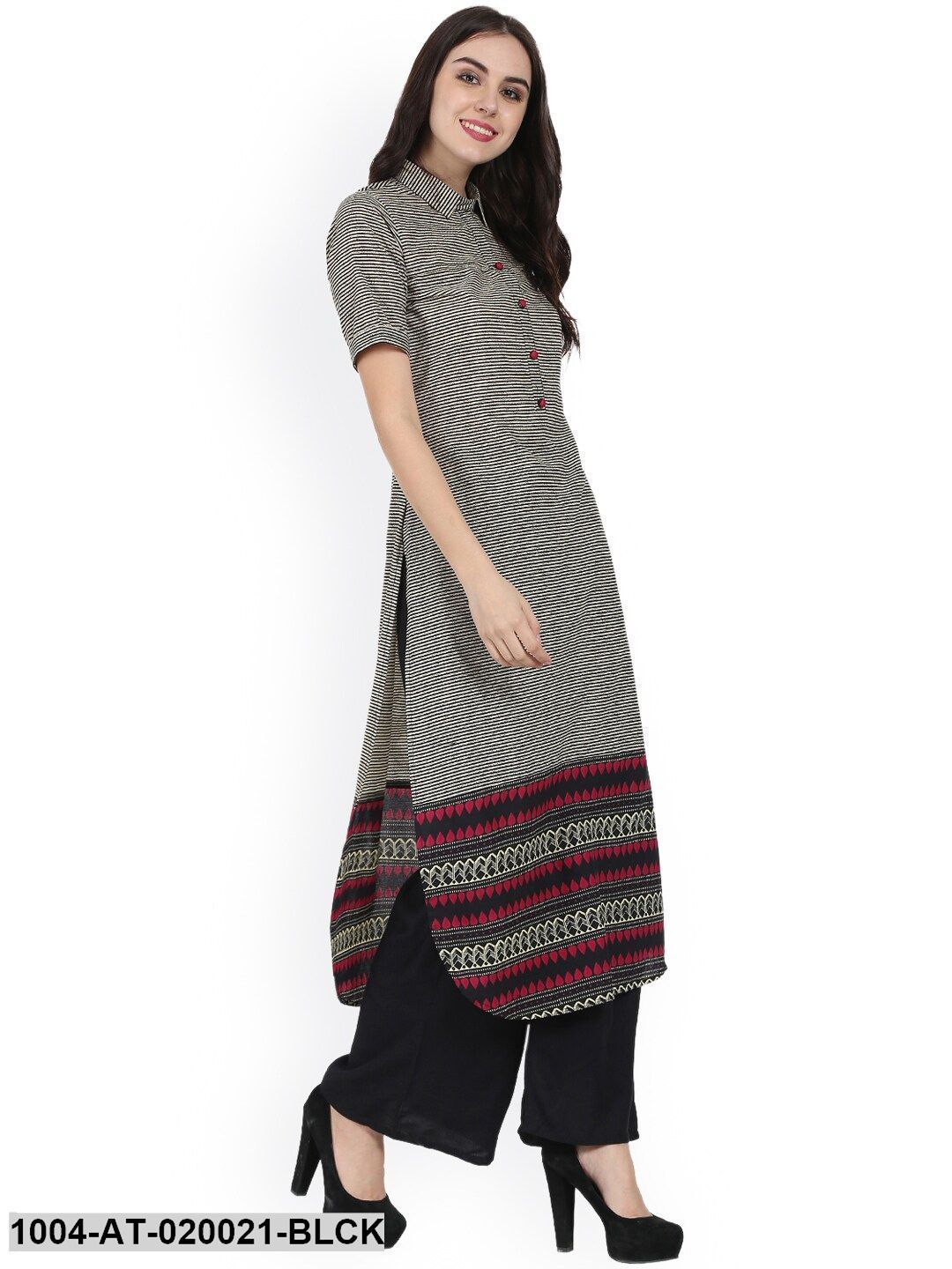 Black & White Printed Straight Kurta