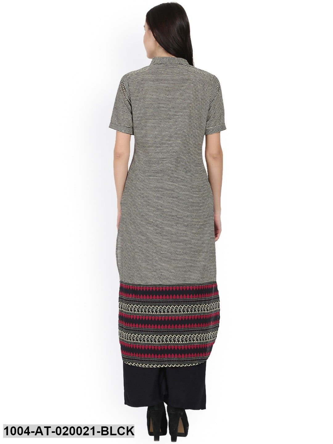 Black & White Printed Straight Kurta