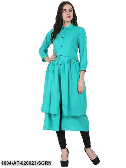 Sea Green Solid Layered A-Line Kurta