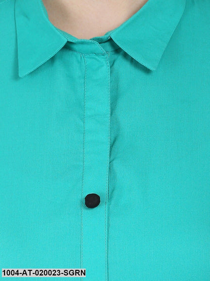 Sea Green Solid Layered A-Line Kurta