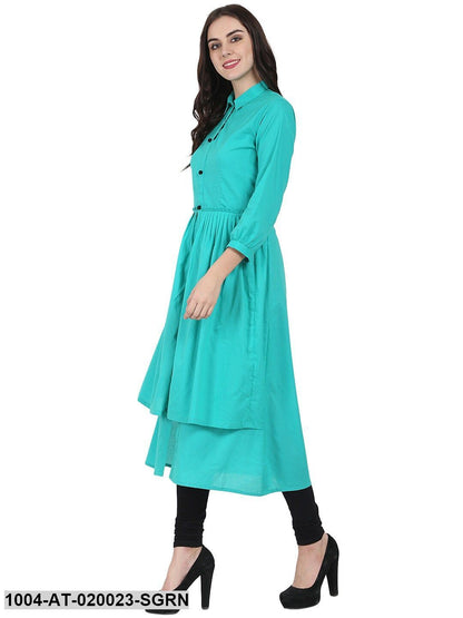Sea Green Solid Layered A-Line Kurta