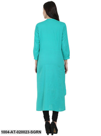 Sea Green Solid Layered A-Line Kurta