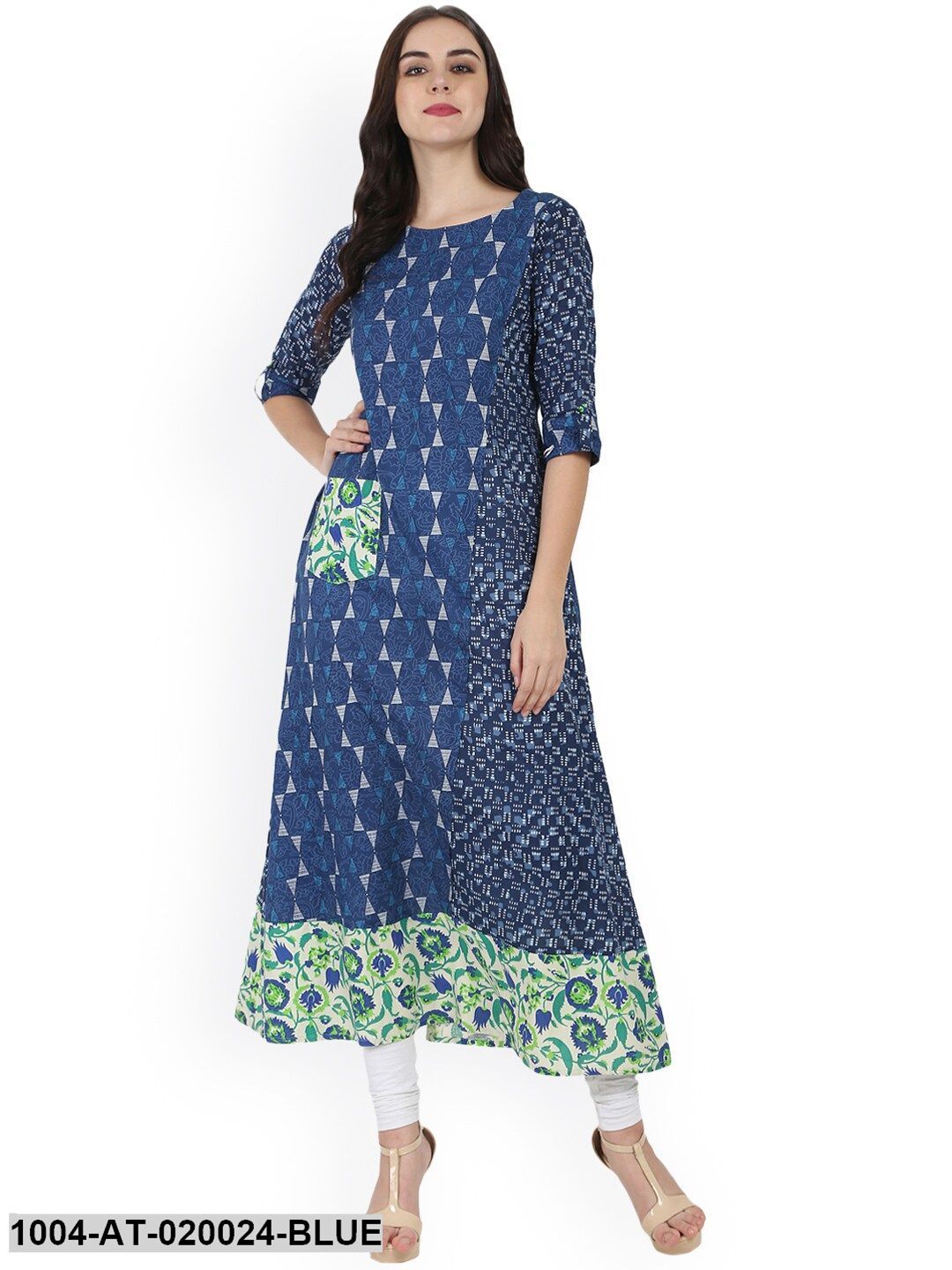Blue Printed A-Line Kurta