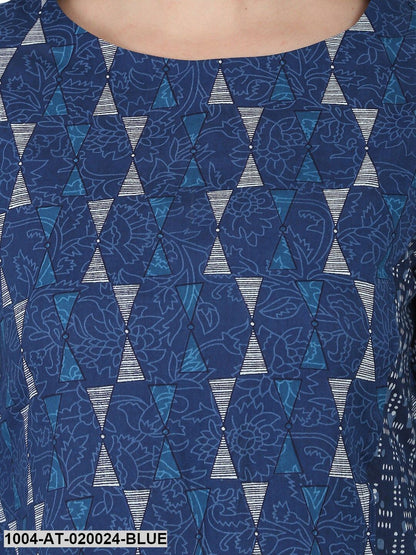 Blue Printed A-Line Kurta